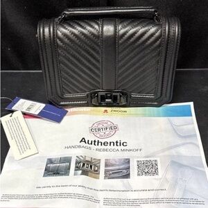 NWT Rebecca Minkoff Love Small Black Quilted Leather Crossbody Bag w COA